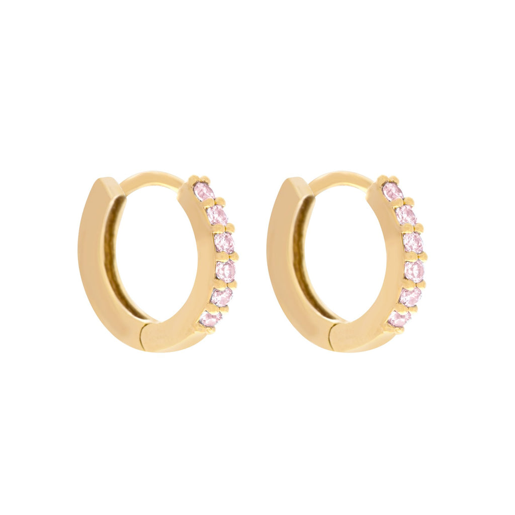 Baby Pink Cubic Mini Hoops Gold